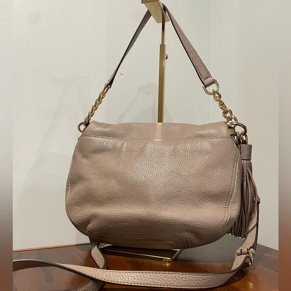 Michael Michael Kors Bedford Tassel Pebbled Leather Shoulder Bag in Taupe - Picture 7 of 10